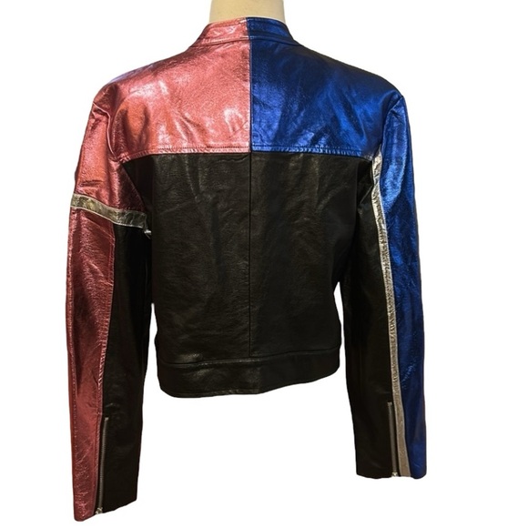 Urban Outfitters Snoh Faux Leather Pink, Blue, Silver Metallic Jacket sz Large - Picture 3 of 16